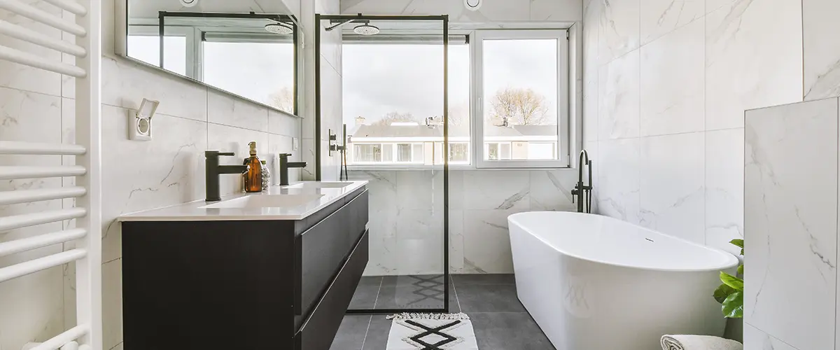 small bathroom remodel with glass shower doors