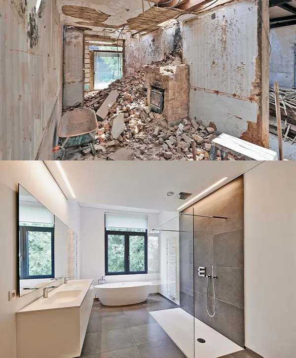 Renovation of a bathroom Before and after